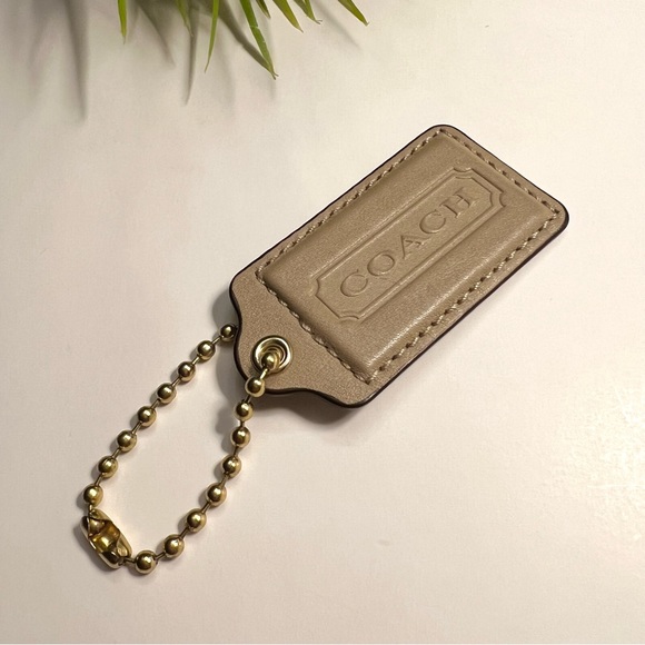 XL 3” COACH Tan Leather Hanging Tag Keychain Key FOB Bag Charm - Picture 3 of 5